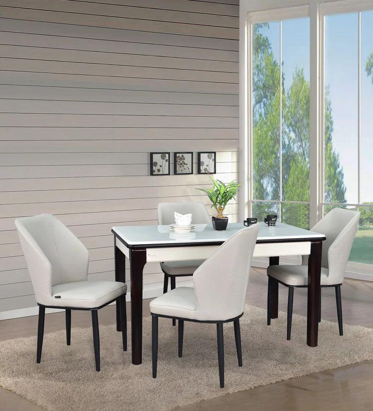 Marble 4 Seater Dining Set in White & Black Colour