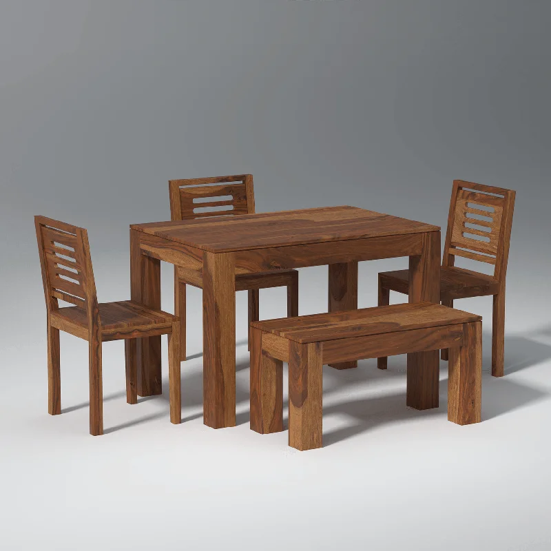 Mauro Sheesham Wood Dining Table Set In Light Honey Finish