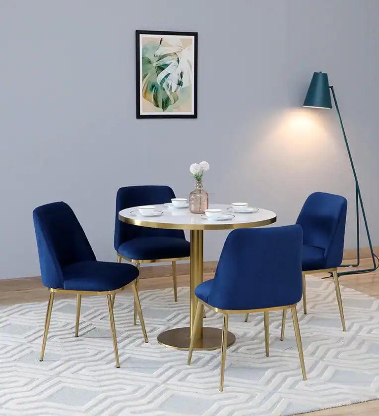 Metallic 4 Seater Dining Set In Golden Base With Porcelain Top