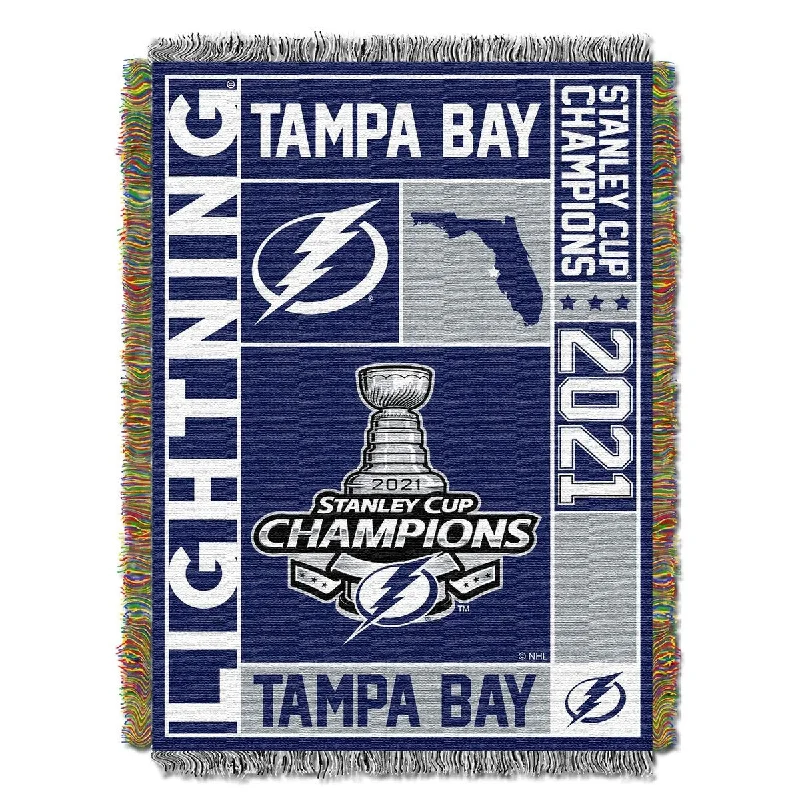 NHL 2021 Stanley Cup Champions Tampa Bay Lightning Woven Tapestry Throw Blanket