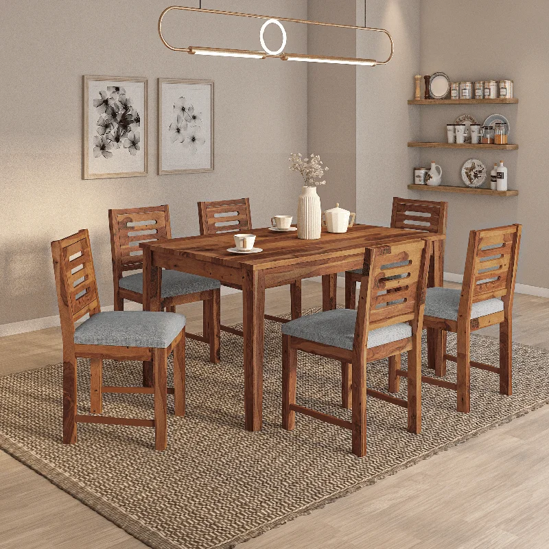 Orbital Sheesham Wood Dining Table Set (6 seater) In Light Honey