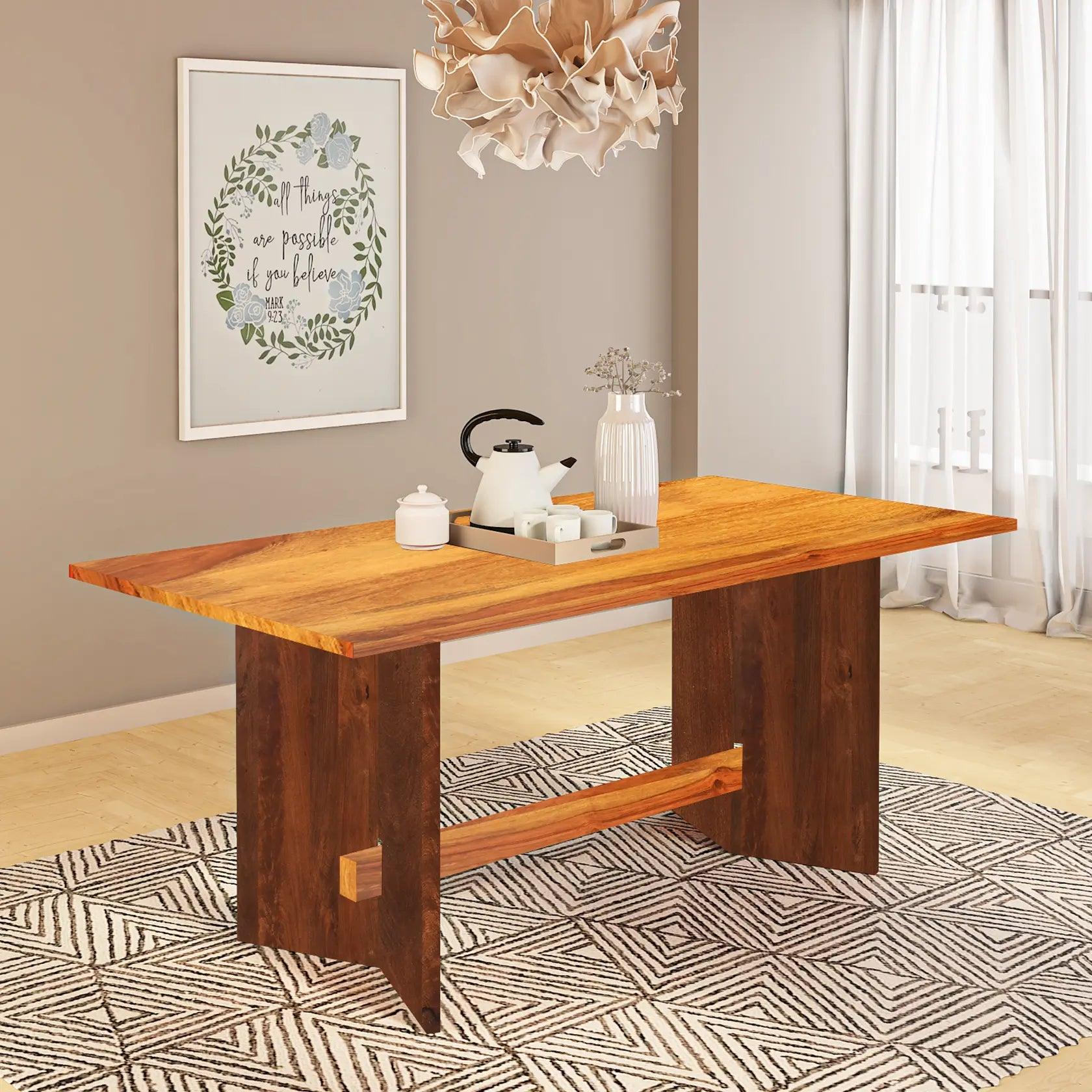 Pepin Mango Wood Dining Table In Walnut Color with 6 Seating