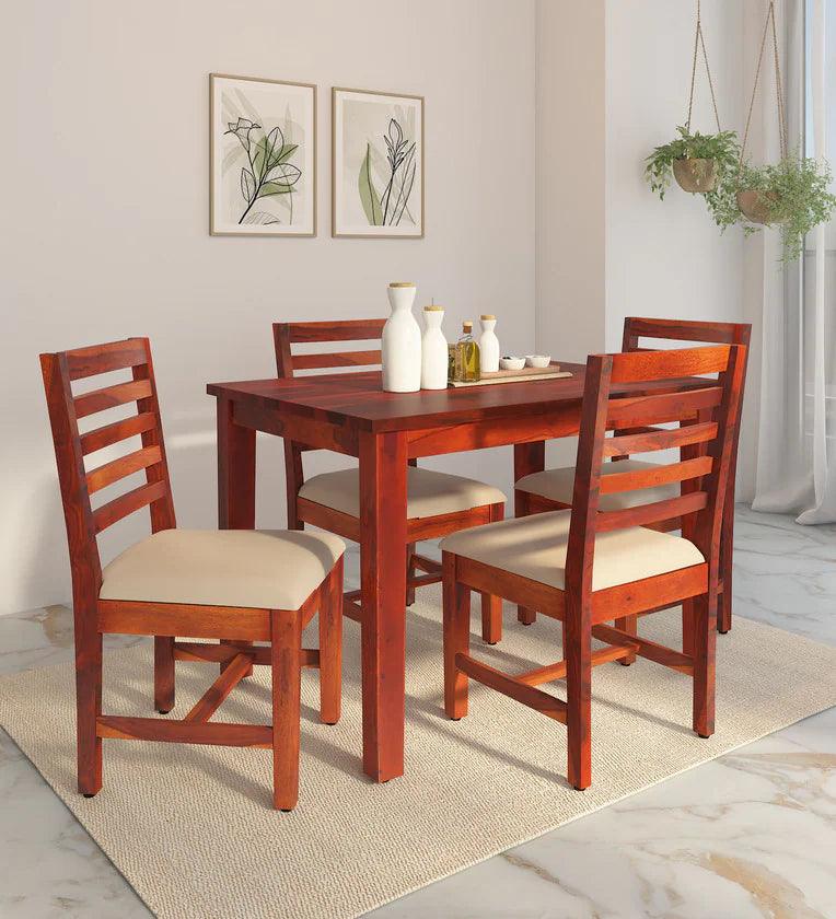 Sheesham Wood 4 Seater Dining Set In Honey Oak Finish