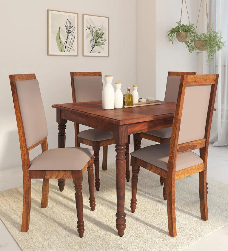 Sheesham Wood 4 Seater Dining Set In Honey Oak Finish