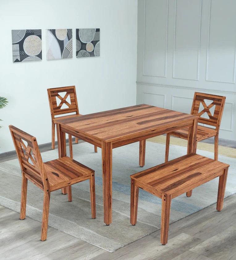 Sheesham Wood 4 Seater Dining Set In Natural Sheesham Finish