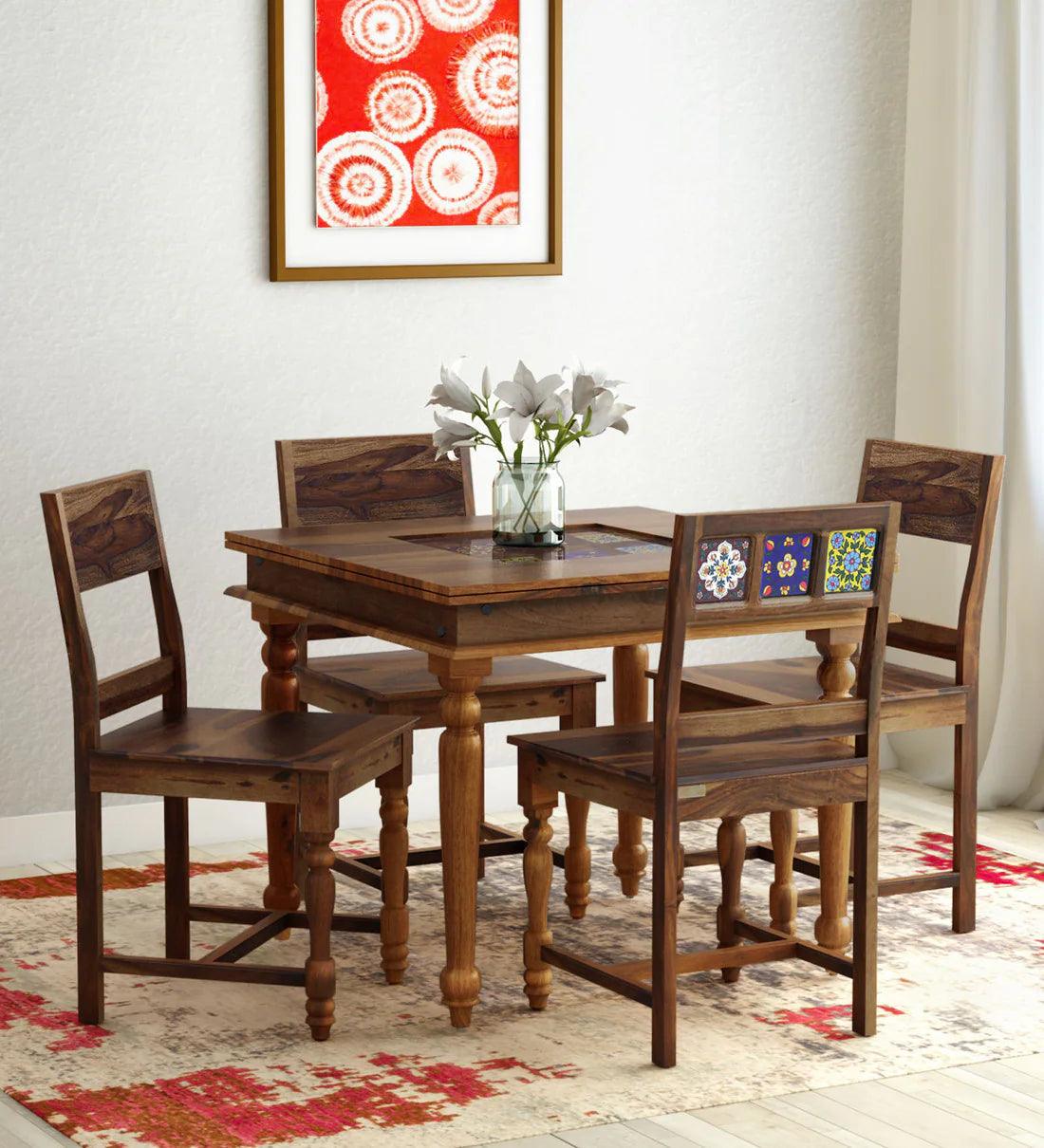 Sheesham Wood 4 Seater Dining Set In Provincial Teak Finish