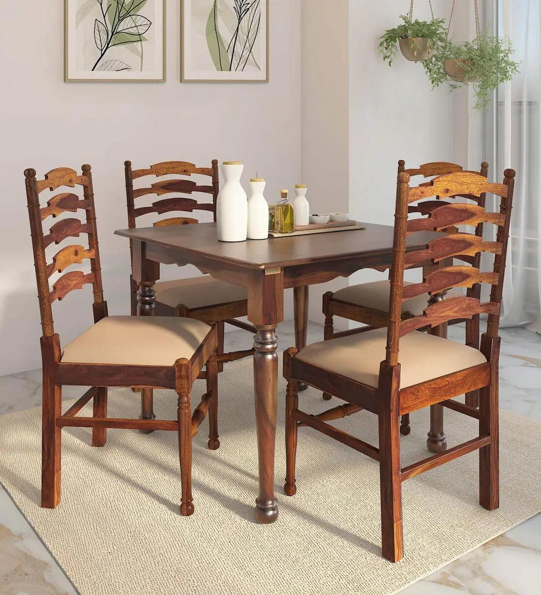 Sheesham Wood 4 Seater Dining Set In Provincial Teak Finish