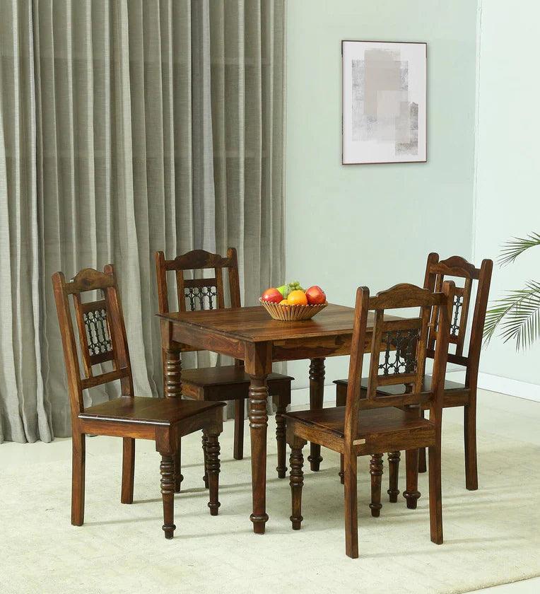 Sheesham Wood 4 Seater Dining Set In Provincial Teak Finish