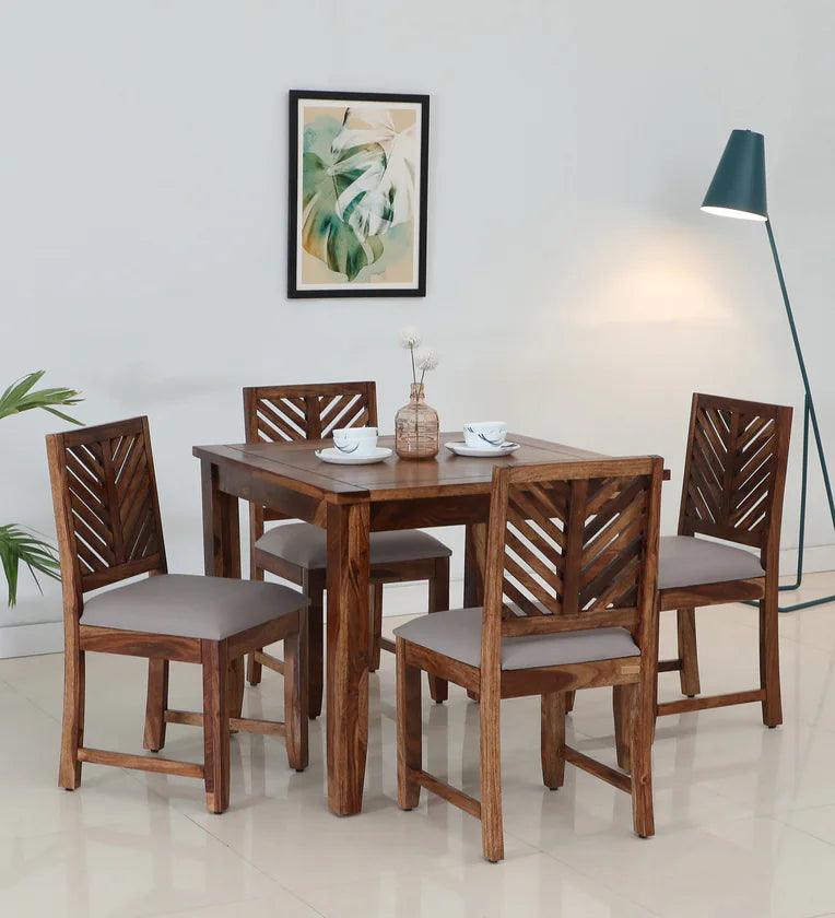 Sheesham Wood 4 Seater Dining Set In Rustic Teak Finish