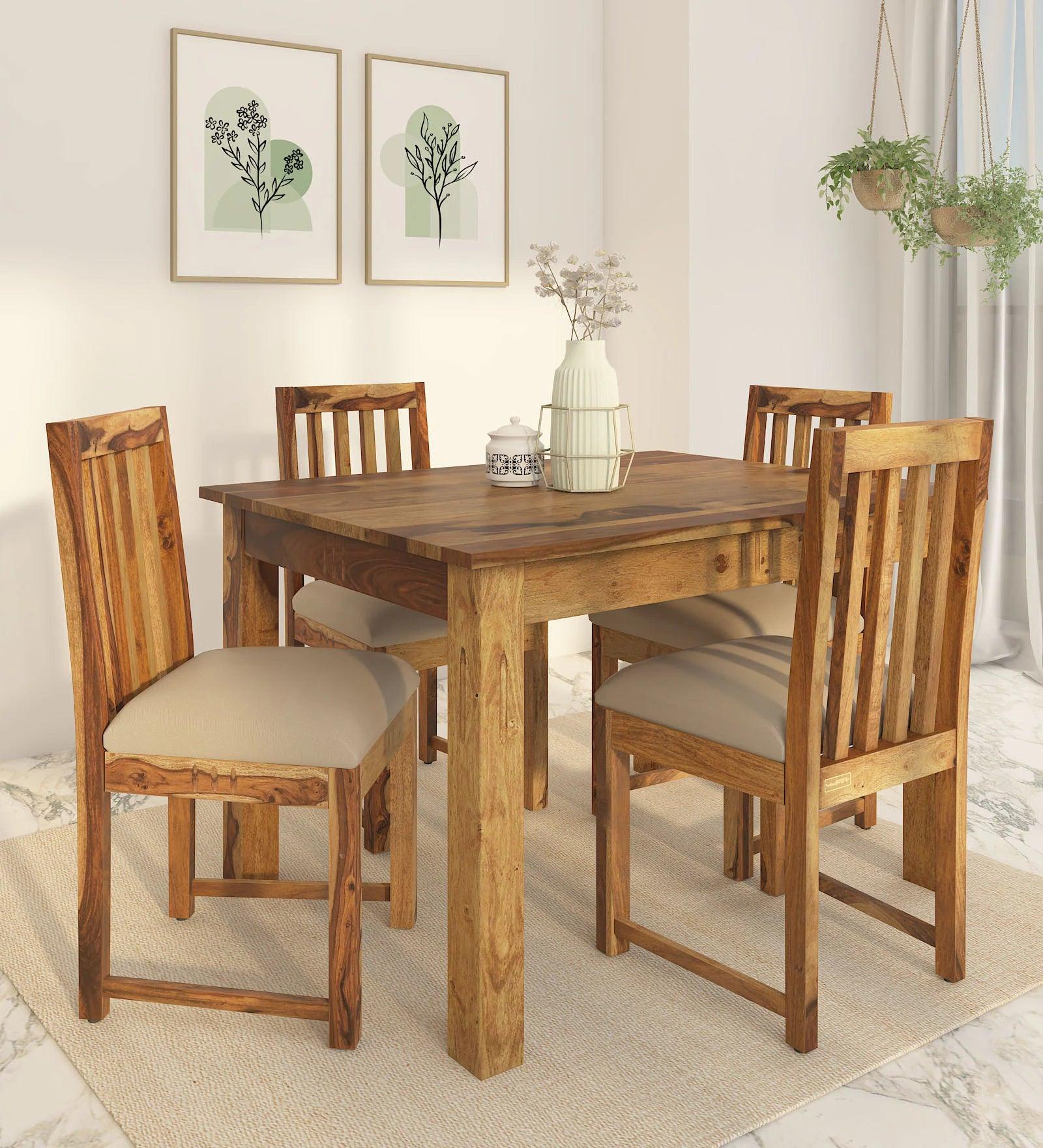 Sheesham Wood 4 Seater Dining Set In Rustic Teak Finish