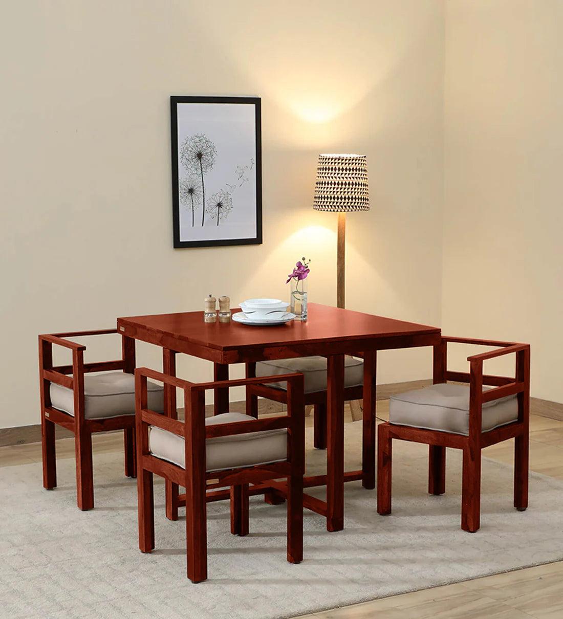 Sheesham Wood 4 Seater Dining Set In Scratch Resistant Honey Oak Finish