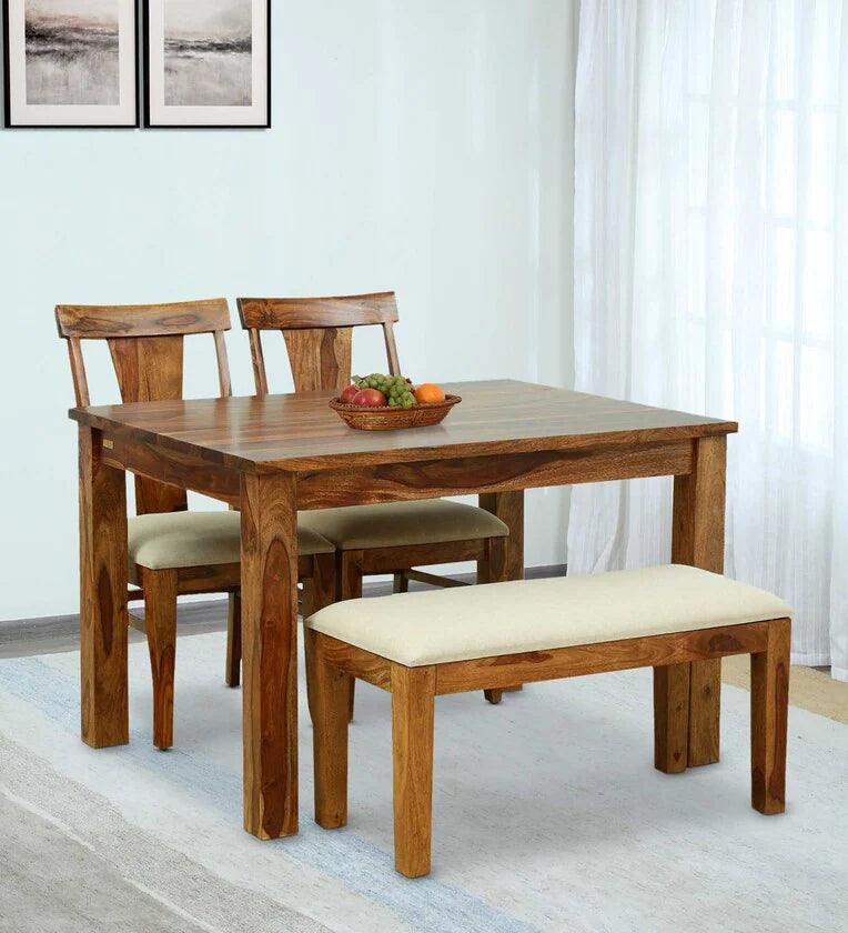 Sheesham Wood 4 Seater Dining Set in Scratch Resistant Honey Oak Finish