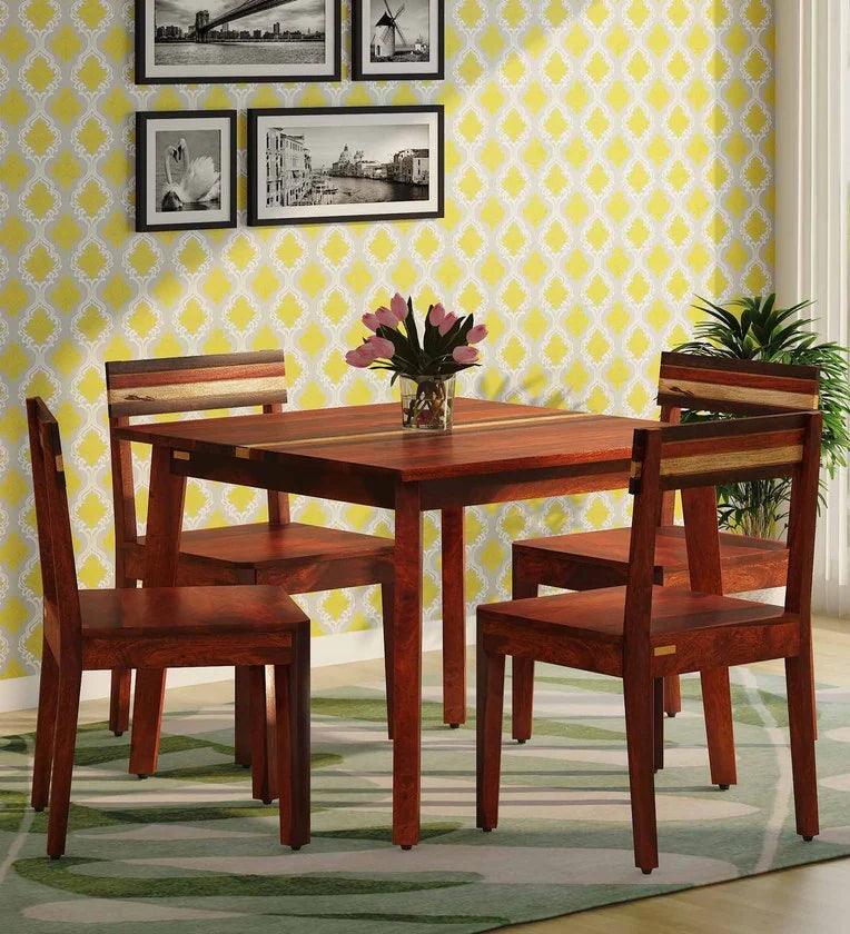 Sheesham Wood 4 Seater Dining Set In Scratch Resistant Honey Oak Finish