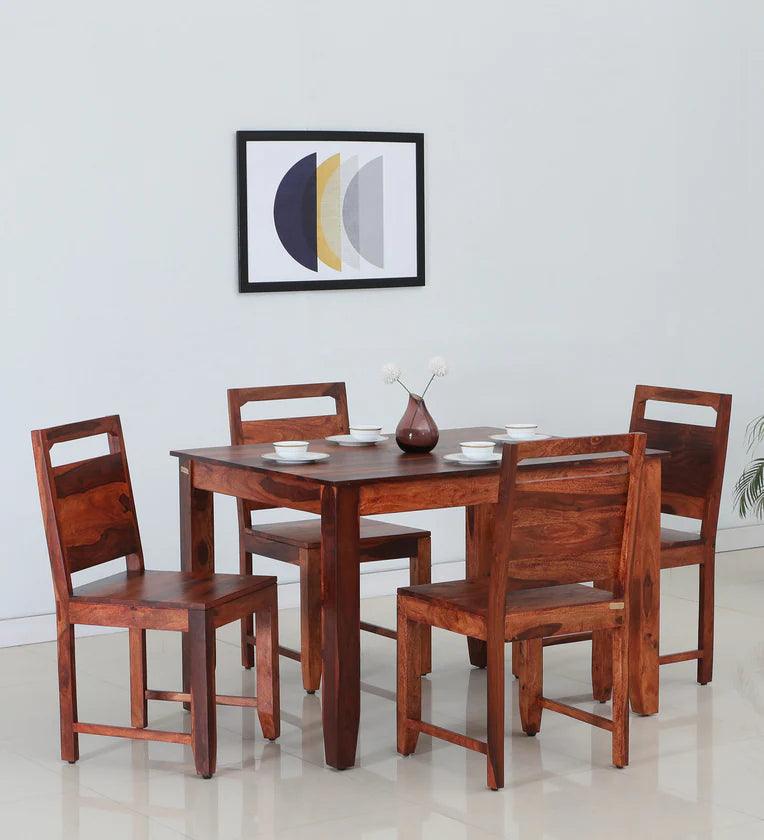 Sheesham Wood 4 Seater Dining Set In Scratch Resistant Honey Oak Finish