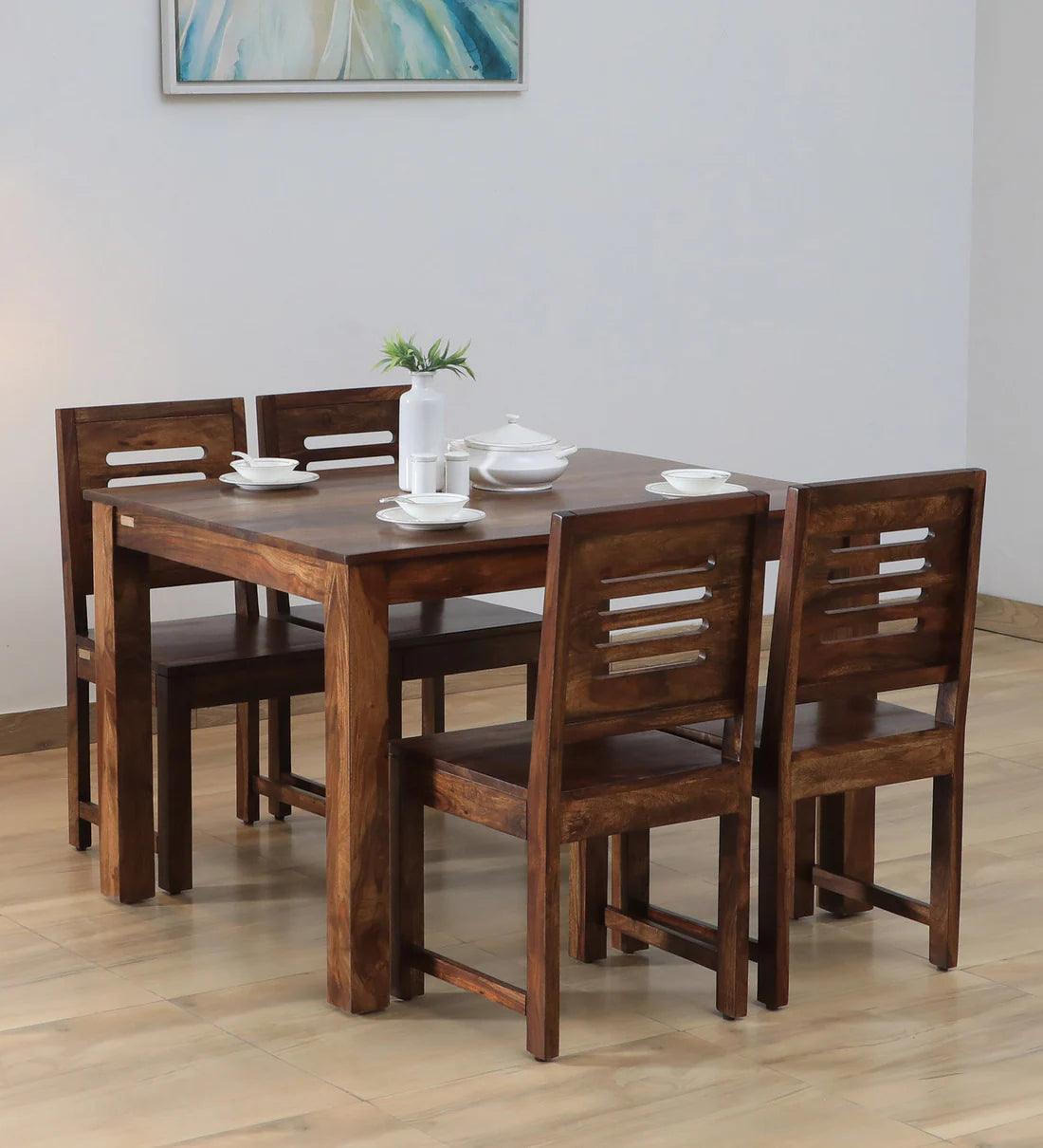 Sheesham Wood 4 Seater Dining Set in Scratch Resistant Provincial Teak Finish