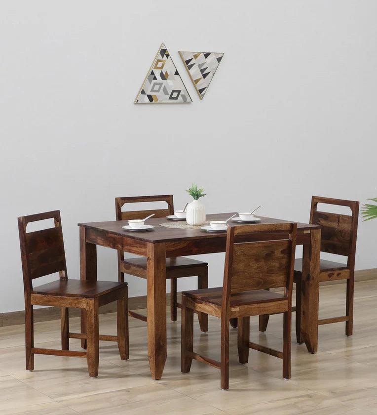 Sheesham Wood 4 Seater Dining Set In Scratch Resistant Provincial Teak Finish