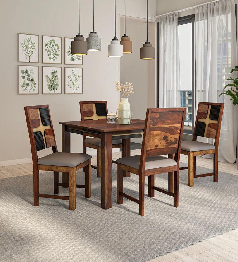 Sheesham Wood 4 Seater Dining Set In Scratch Resistant Provincial Teak Finish