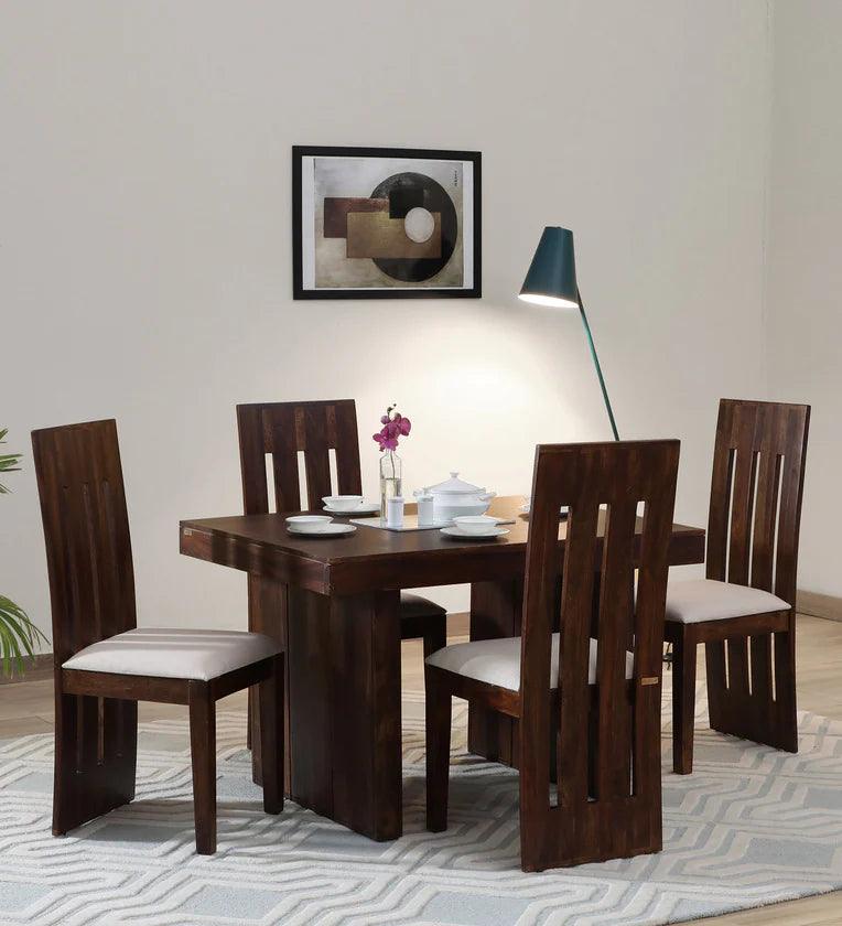 Sheesham Wood 4 Seater Dining Set In Scratch Resistant Provincial Teak Finish