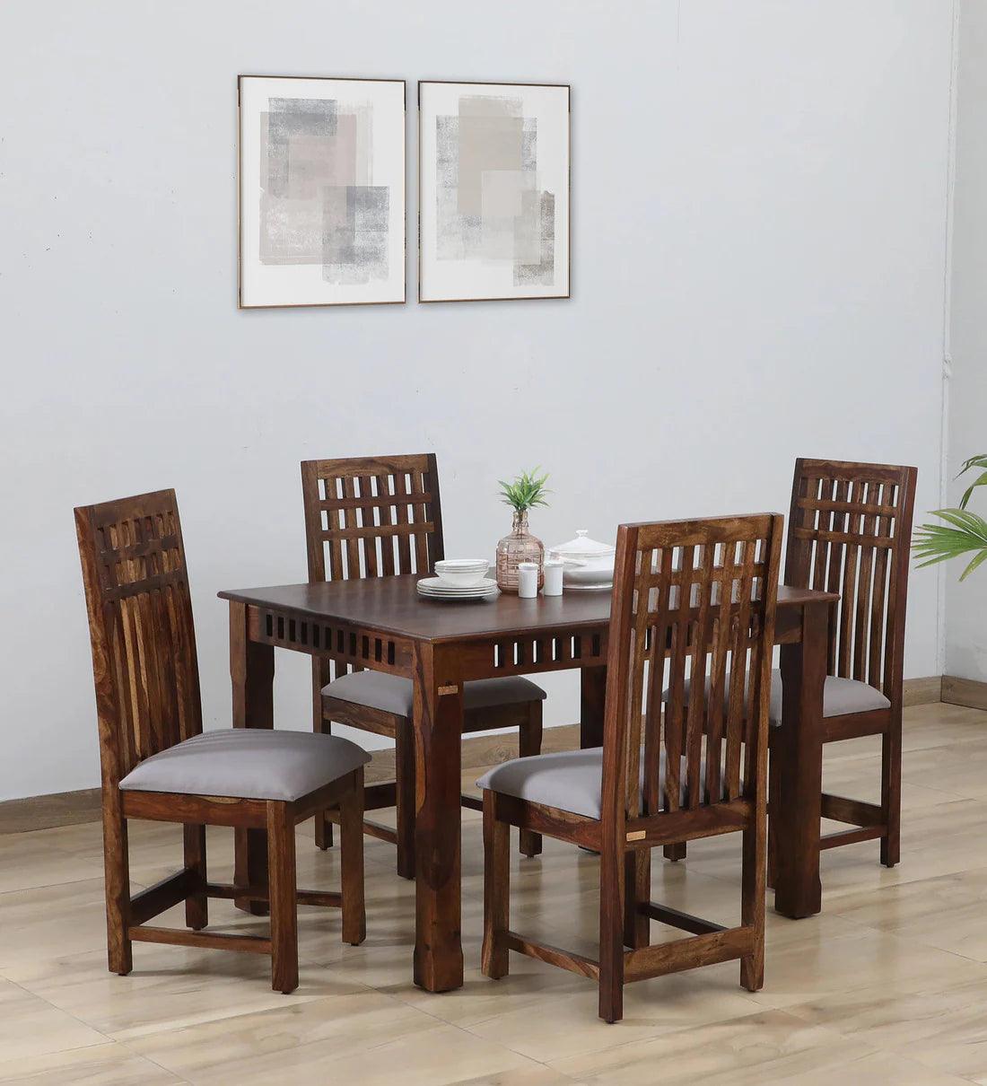 Sheesham Wood 4 Seater Dining Set In Scratch Resistant Provincial Teak Finish