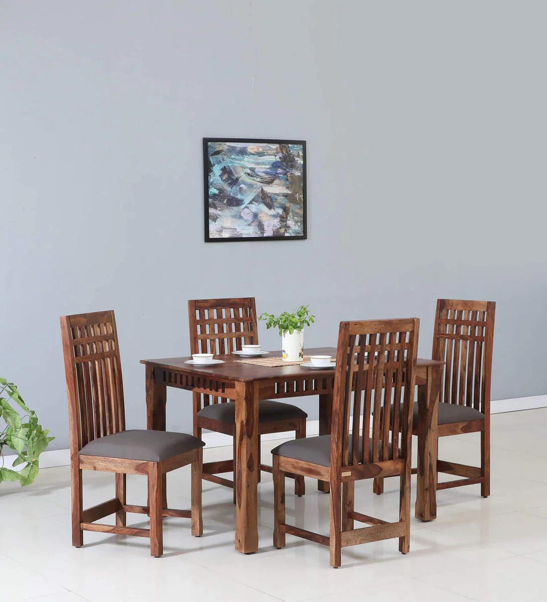 Sheesham Wood 4 Seater Dining Set In Scratch Resistant Rustic Teak Finish