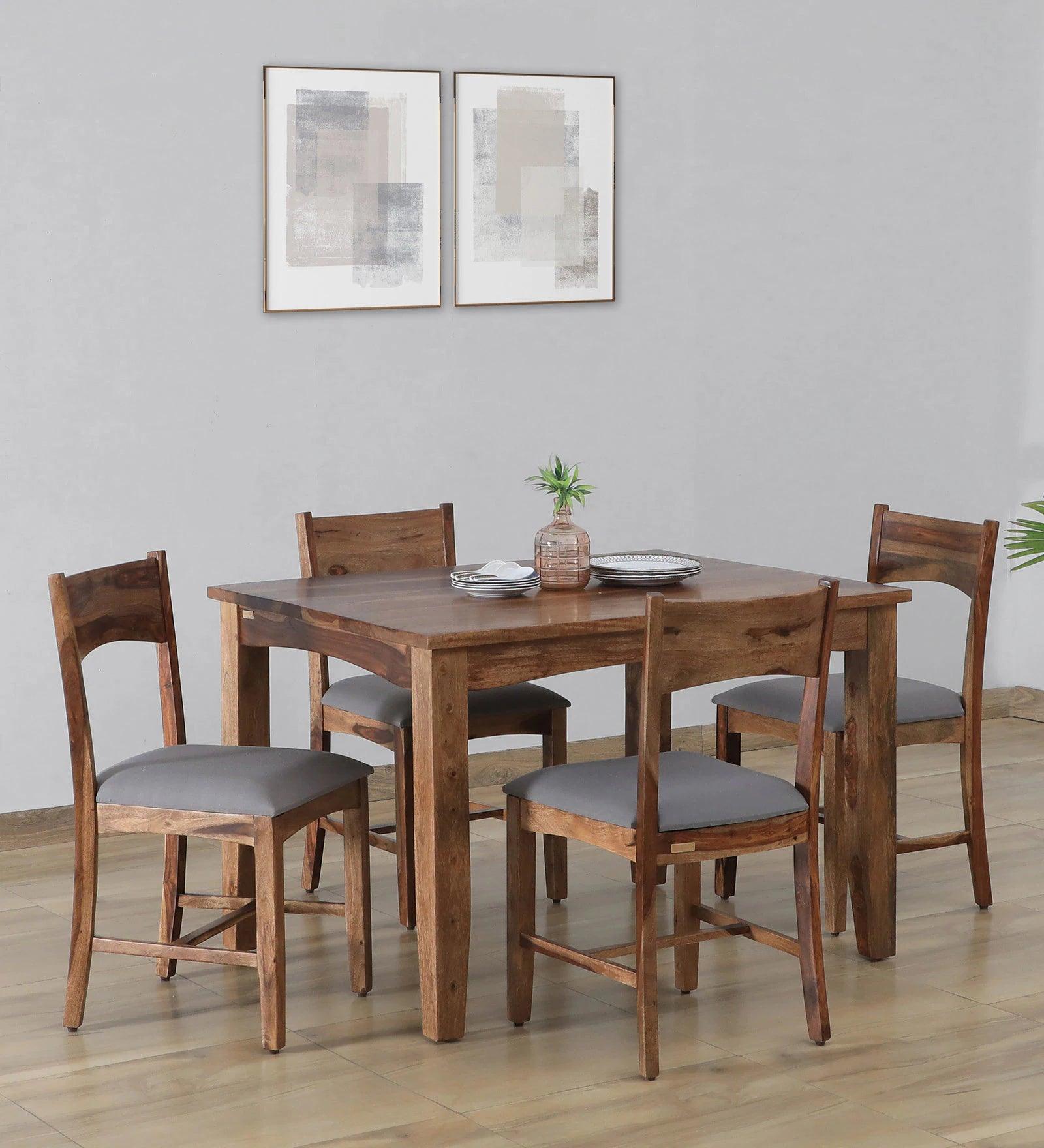 Sheesham Wood 4 Seater Dining Set in Scratch Resistant Rustic Teak Finish