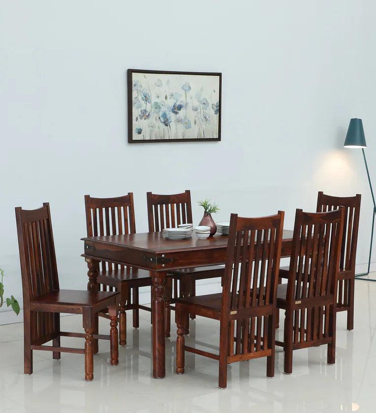 Sheesham Wood 6 Seater Dining Set In Honey Oak Finish