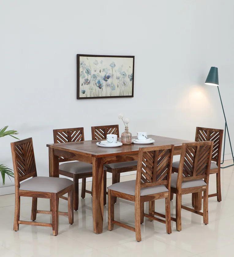 Sheesham Wood 6 Seater Dining Set In Rustic Teak Finish