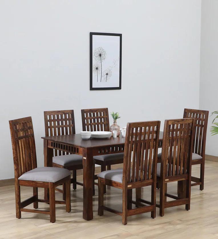 Sheesham Wood 6 Seater Dining Set In Scratch Resistant Provincial Teak Finish