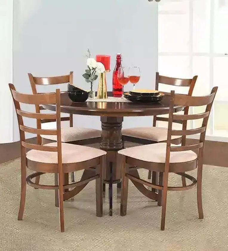 Solid Wood 4 Seater Dining Set in Brown Colour