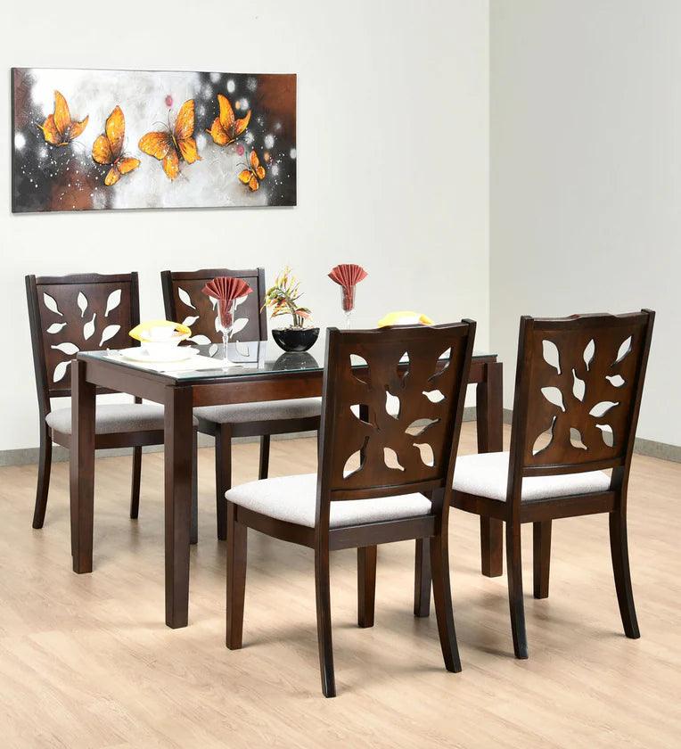 Solid Wood 4 Seater Dining Set in Dark Walnut Finish