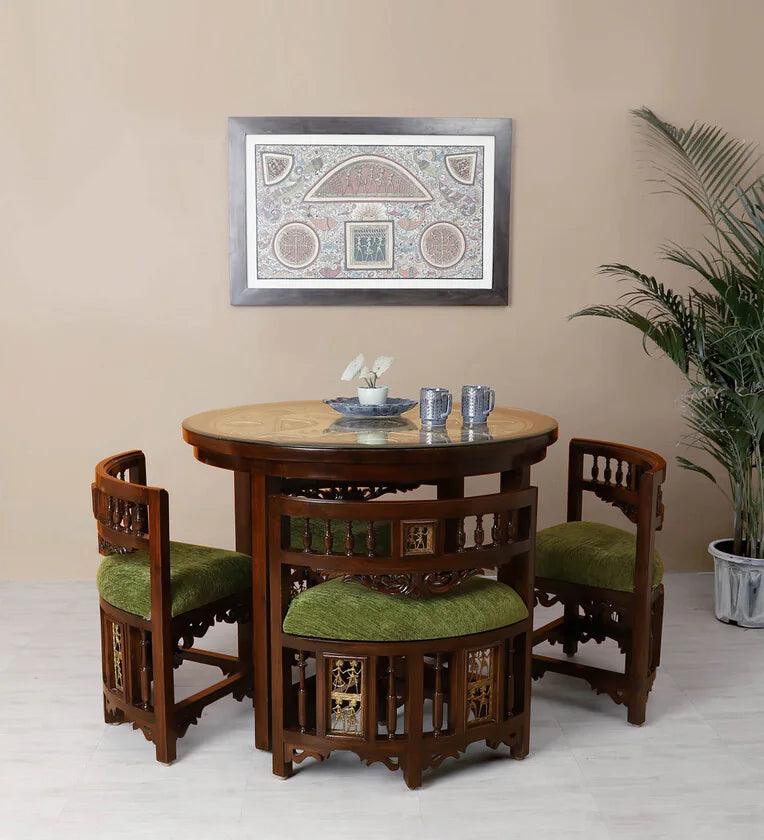 Teak Wood 4 Seater Dining Set in Walnut Colour