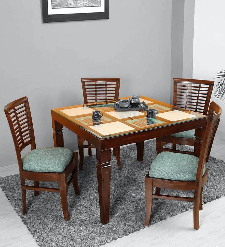 Teak Wood 4 Seater Dining Set in Walnut Finish