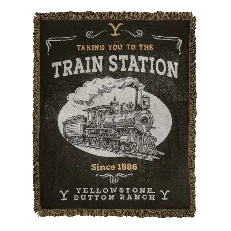 Yellowstone Train Station Woven Jacquard Throw Blanket