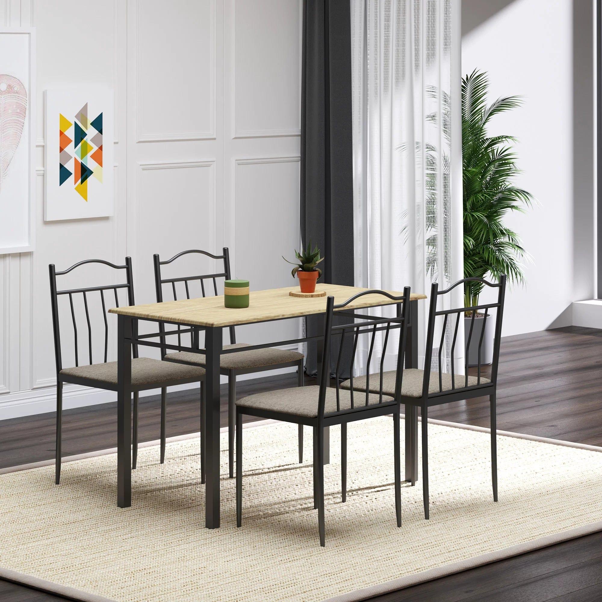 5 Piece Dining Set 1 Table 4 Chairs for Home Kitchen with Padded Seat, Metal Frame