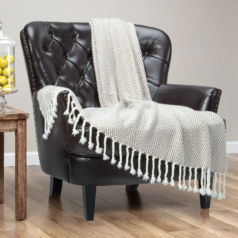 Chanasya Chevron Knit Throw Blanket With Tassels