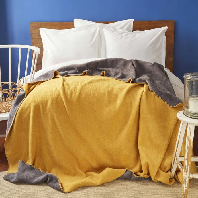 Karaca Nautica Home Jetty Mustard Anthracite Double Sided Single Cotton Blanket 180.01.01.0446