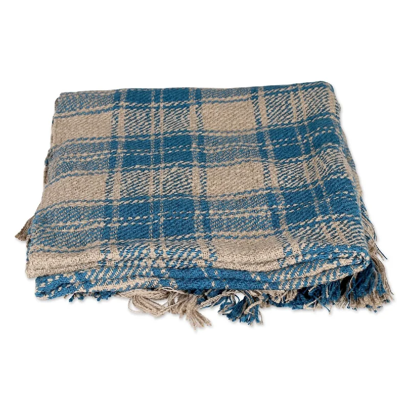 Novica Handmade Tattersall Blue Cotton Throw