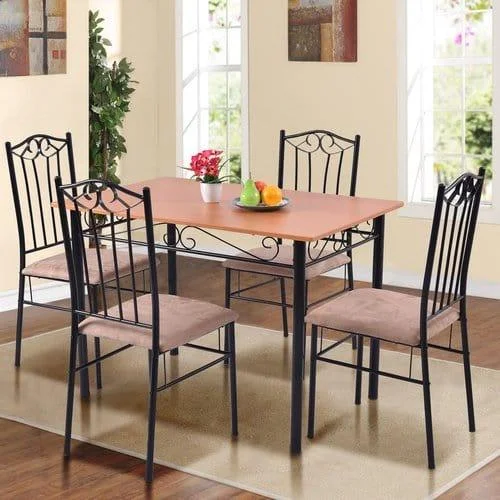 5 Piece Dining Set Wood Metal Table and 4 Chairs Kitchen Breakfast Furniture