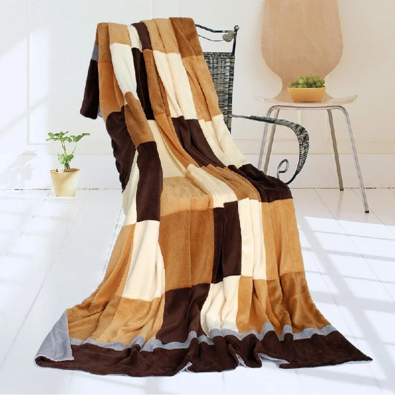 Plaids - Naturally Chic Soft Coral Fleece Patchwork Throw Blanket (59 by 78.7 inches)