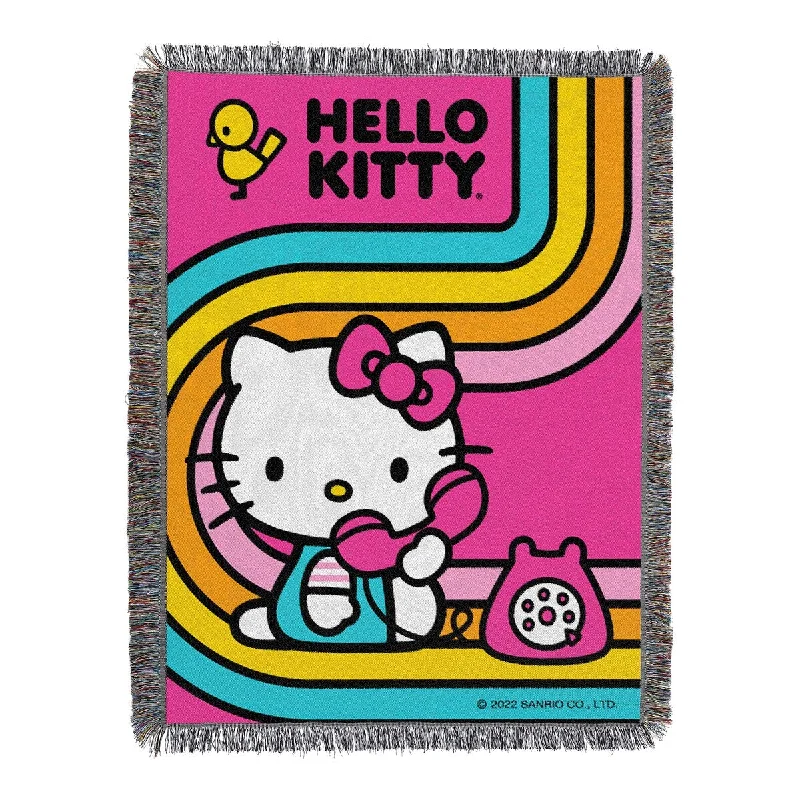 Sanrio Hello Kitty Let's Chat Woven Tapestry Throw Blanket