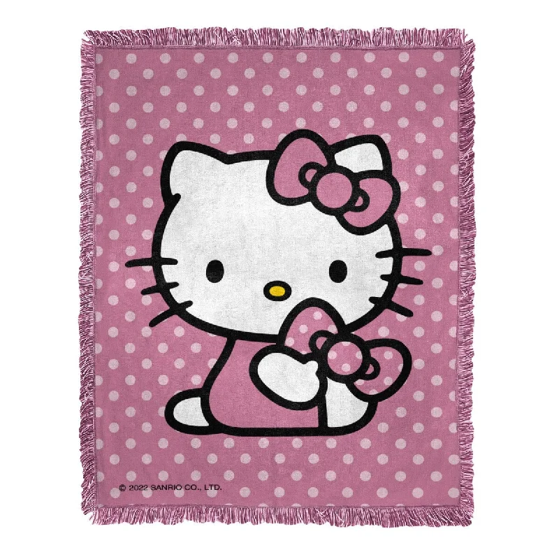 Sanrio Hello Kitty Perfect Polka Dots Woven Jacquard Throw Blanket