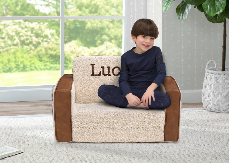 Personalized Cozee Flip-Out Sherpa and Faux Leather 2-in-1 Convertible Chair to Lounger for Kids