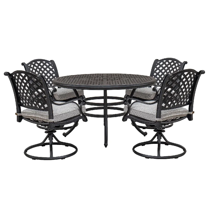 Stylish Outdoor 5 Piece Aluminum Dining Set With Cushion, Swivel And Rocking Chairs - Sandstorm