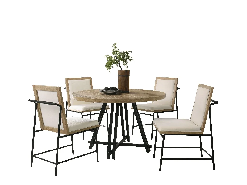 Tate - Round Dining Table With Cream Color Upholstered Chairs (Set of 5) - Oak Finish